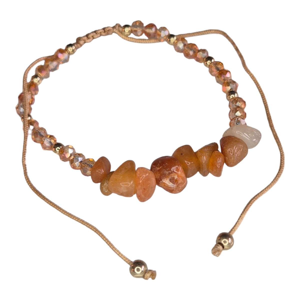 Carnelian chips w glass beads bracelet, adjustable