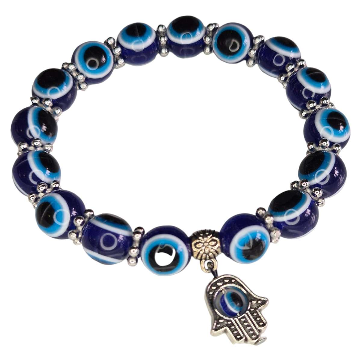 Evil eye bead bracelet, 10mm, stretchcord