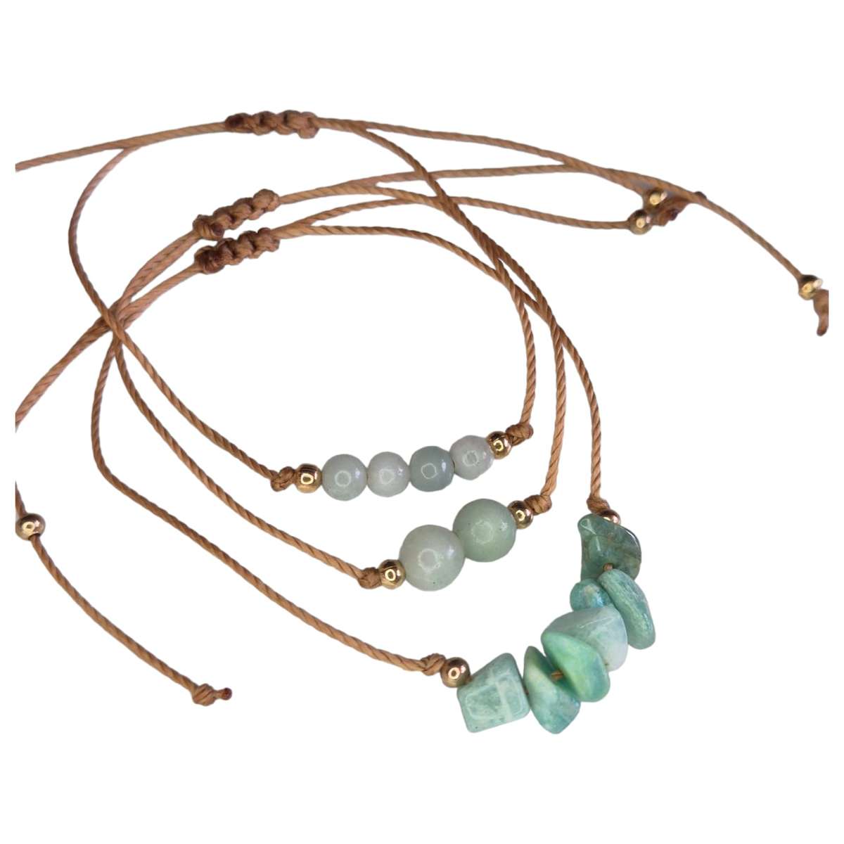 3 Bracelet set, Amazonite, adjustable