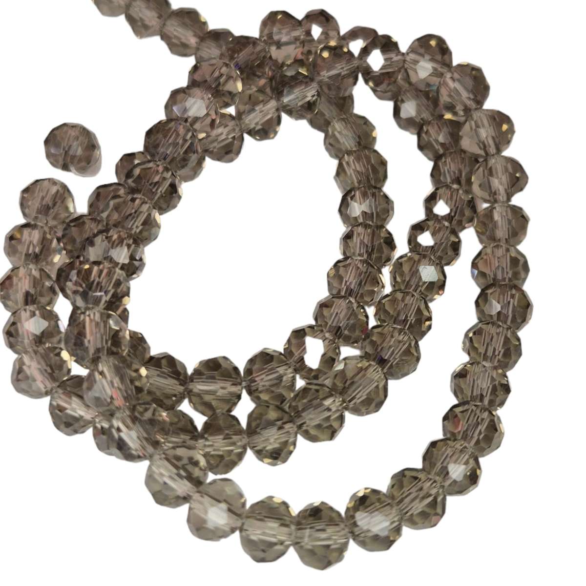 Glass bead string, faceted, rondelle, 6x8mm, smoky grey, 40cm