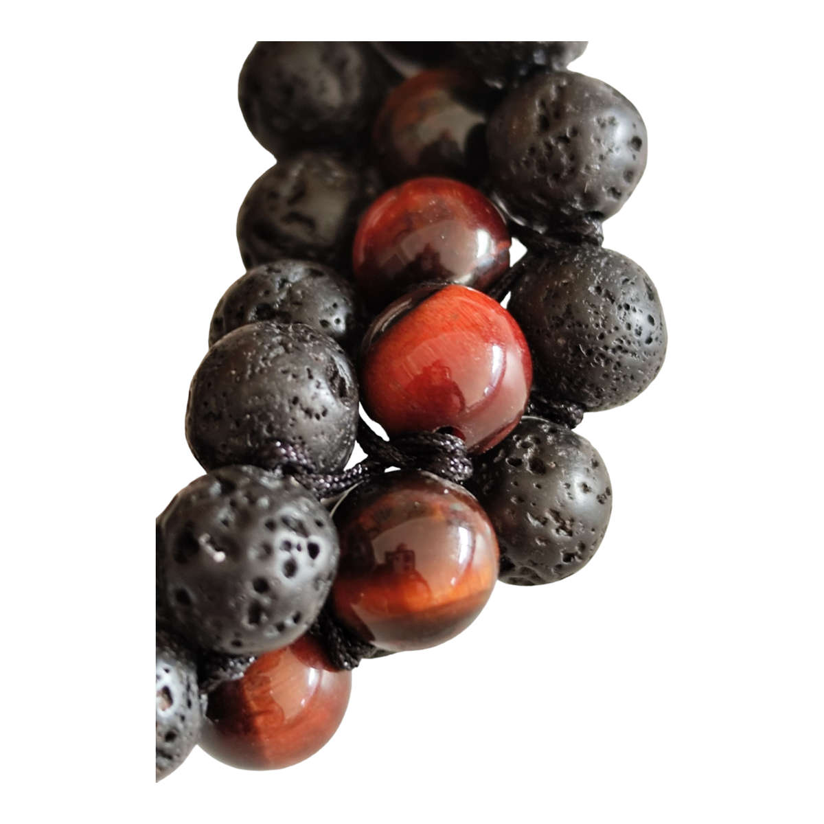 Red Tiger Eye & lava bracelet, 3 row, adjustable