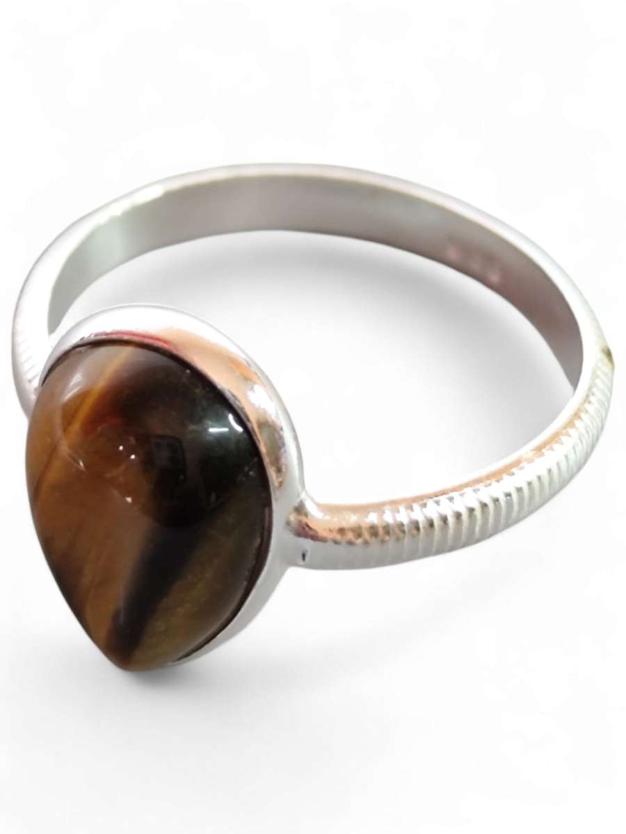 Tiger eye ring in 925 silver, Pear, size 7
