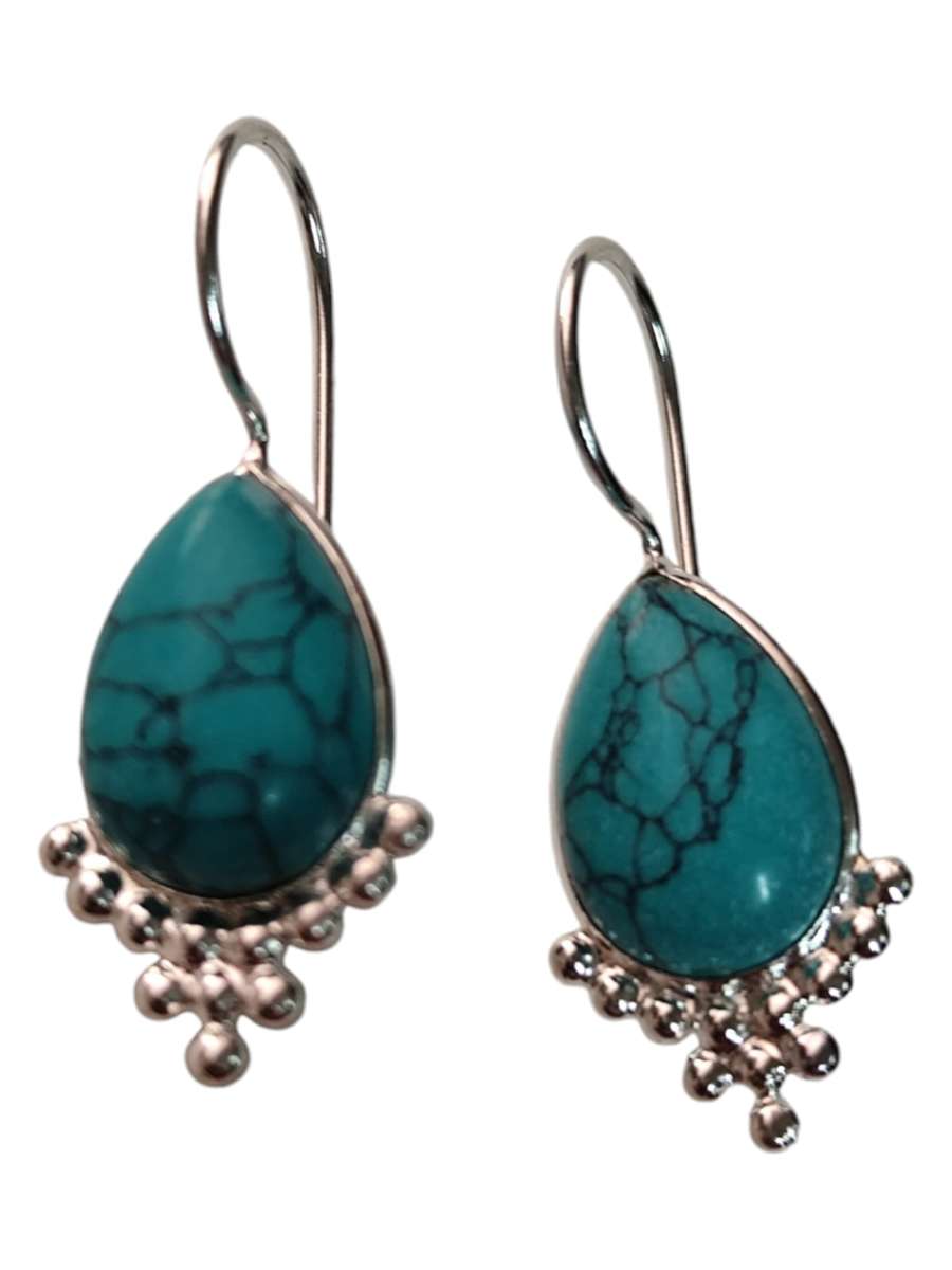 Tear drop earrings in 925 silver, Turquoise, 27mm incl. hook