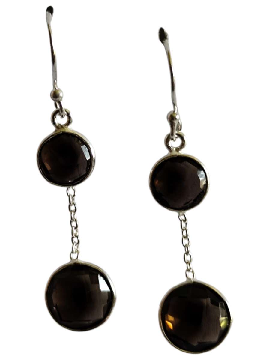 Smoky quartz facet dangle earrings, 925 Silver