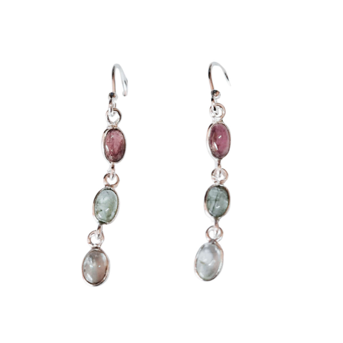 Colourful Tourmaline dangle earrings include hooks, 925 Silver, Oval shape