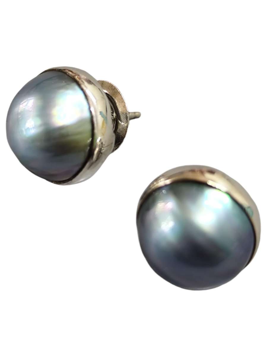 Blue Mabé Earrings, 925 Studs, 14mm