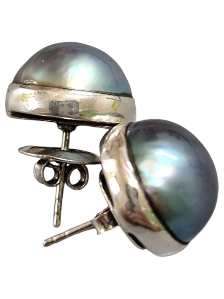 Blue Mabé Earrings, 925 Studs, 14mm