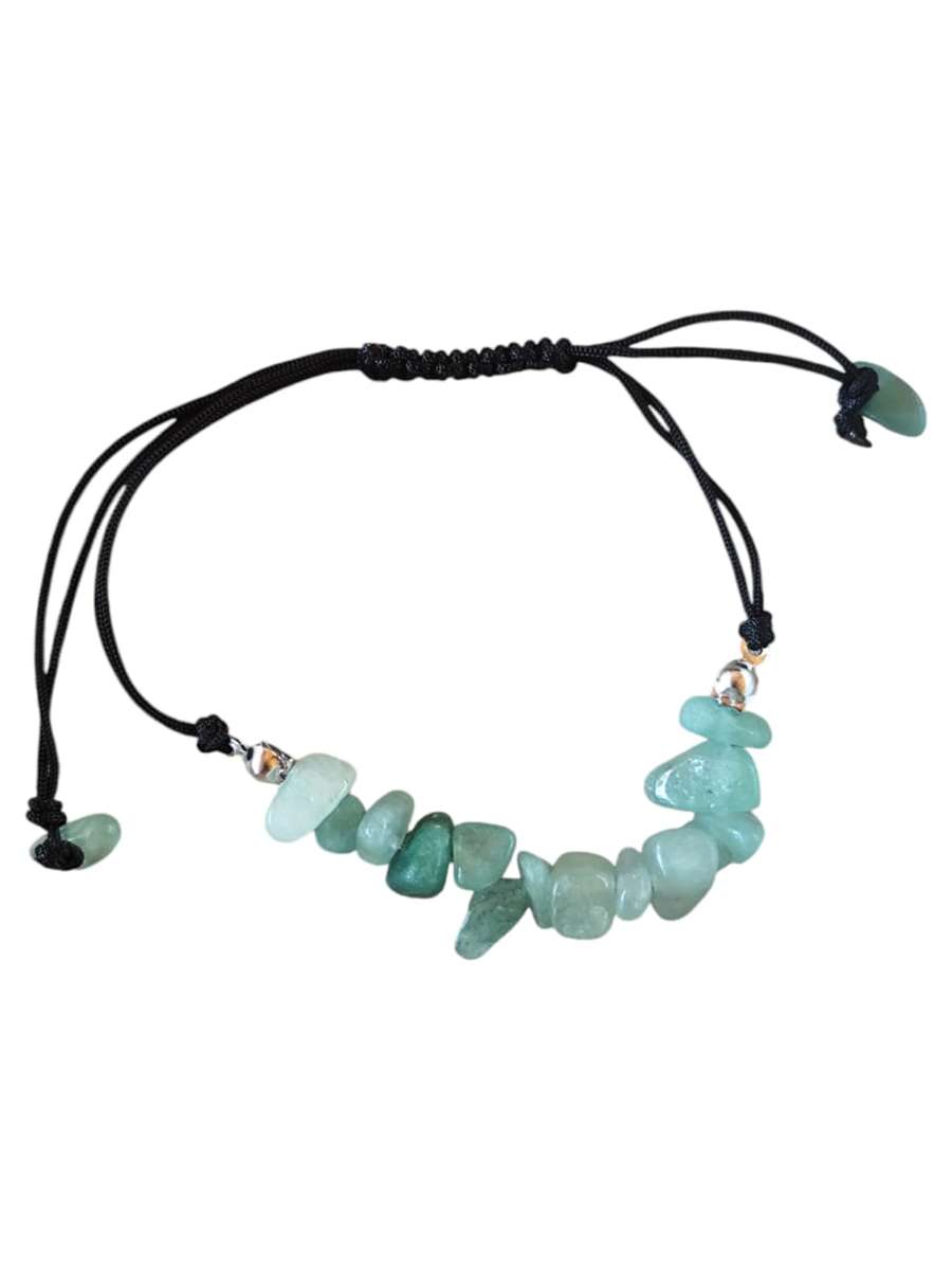 Chip bracelet on black rope, Green Aventurine, adjustable