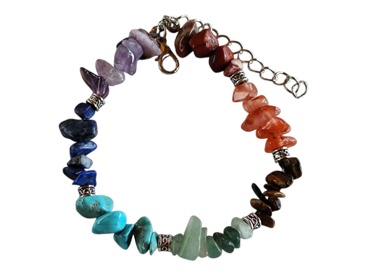 Chakra chip bracelet, extender chain and lobster clasp