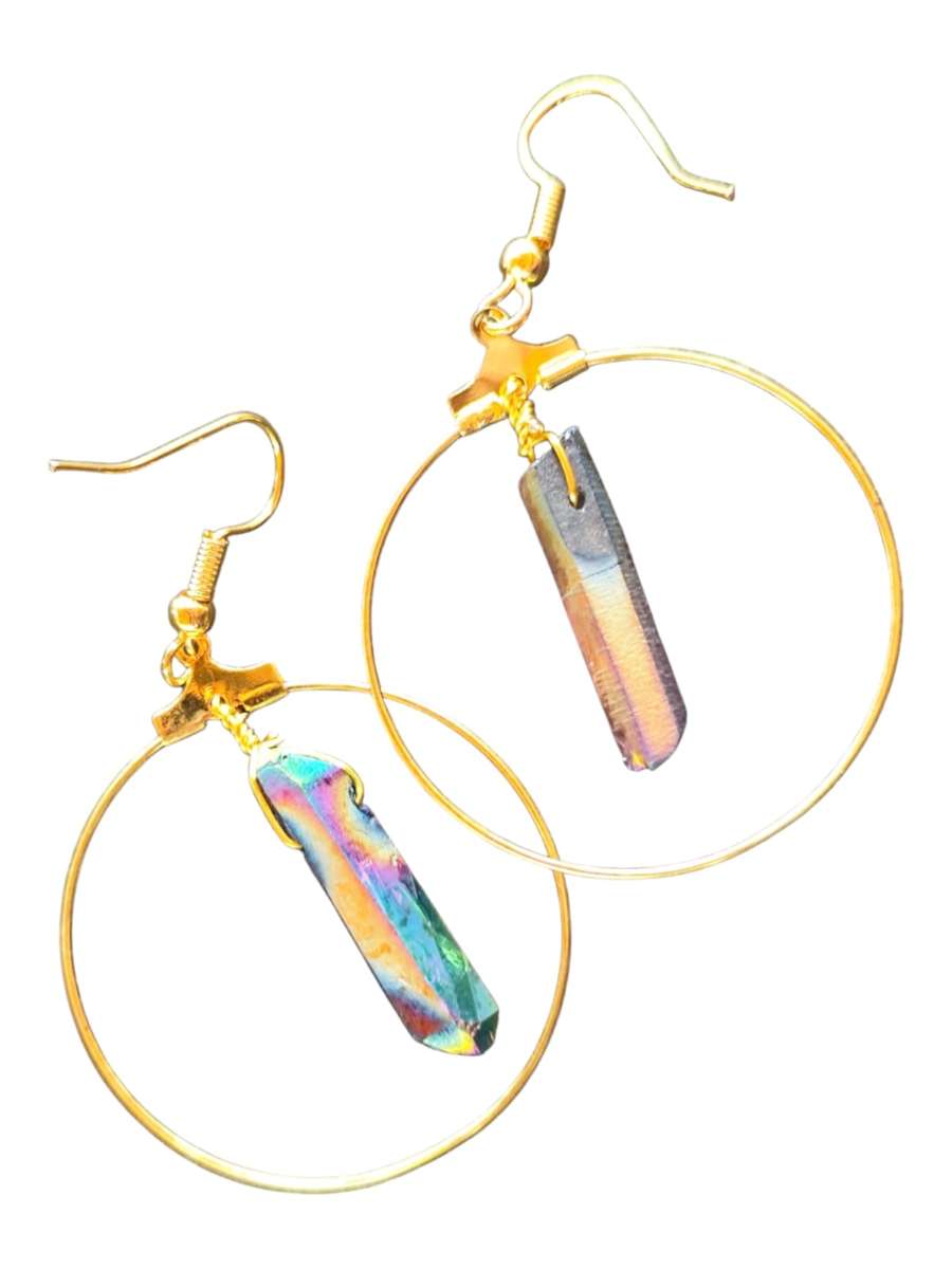 Multi-colour aura crystal hoop earrings, 55mm incl. hook