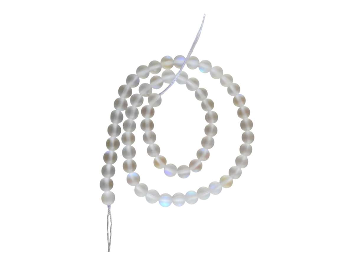 Frosted White Aura, Glass bead string, Round, 6.5mm