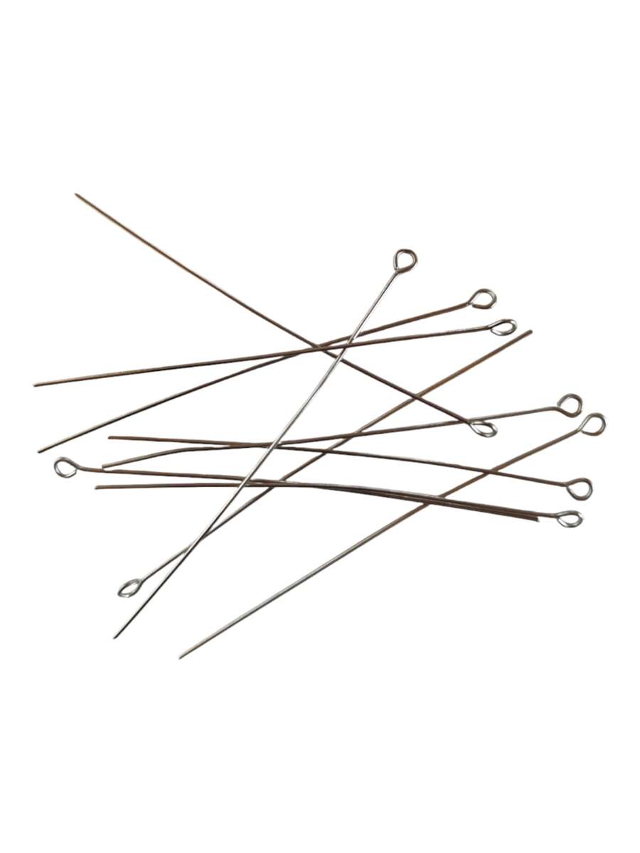 10x Silver coloured eye pins, 0.7 x70mm, Stainless steel