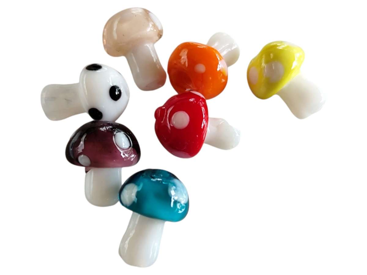 Toadstool mushroom glass bead, Assorted colors, 10 x 13mm