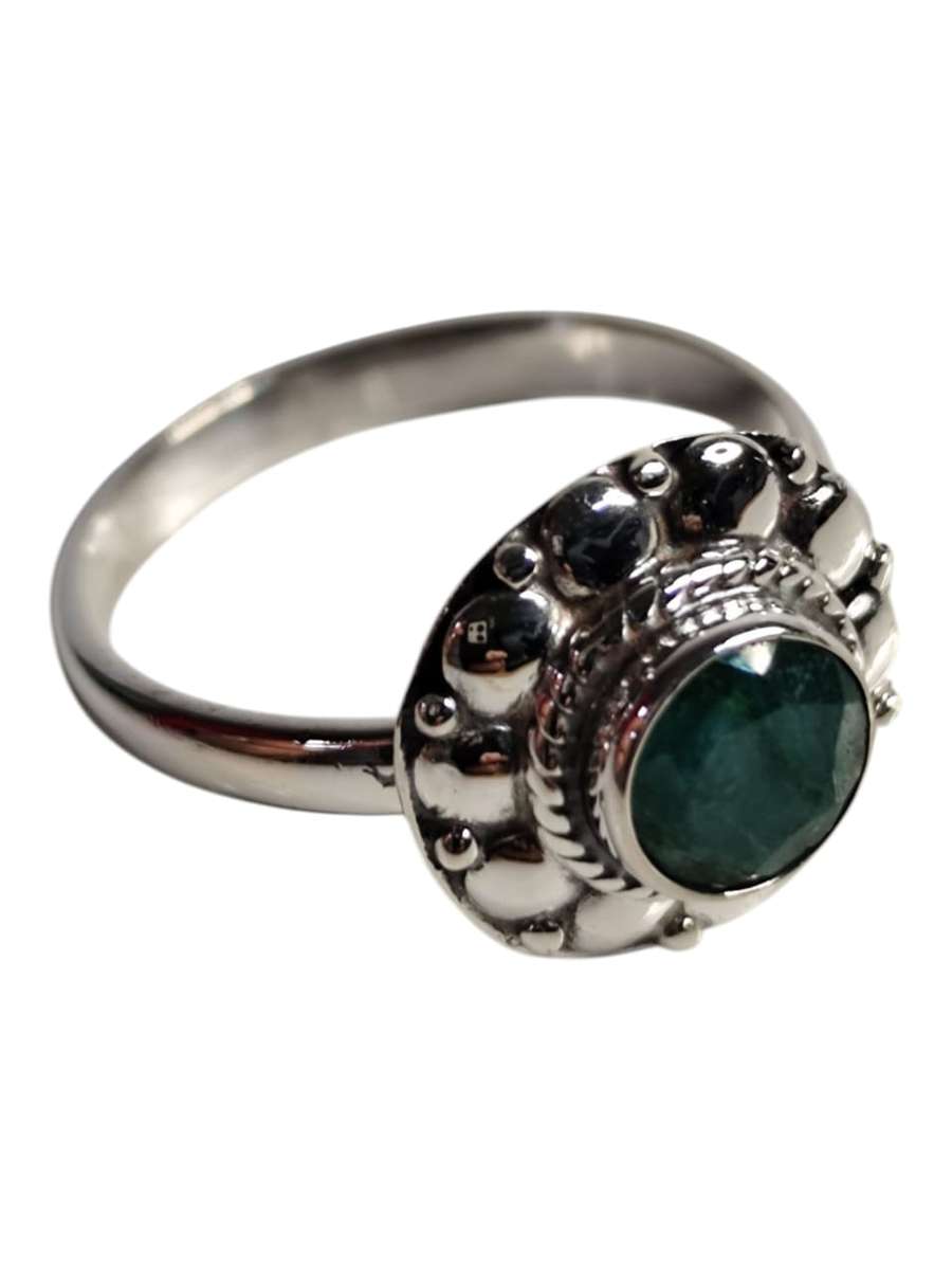 Moss agate ring in 925 silver, Round cut, size 7