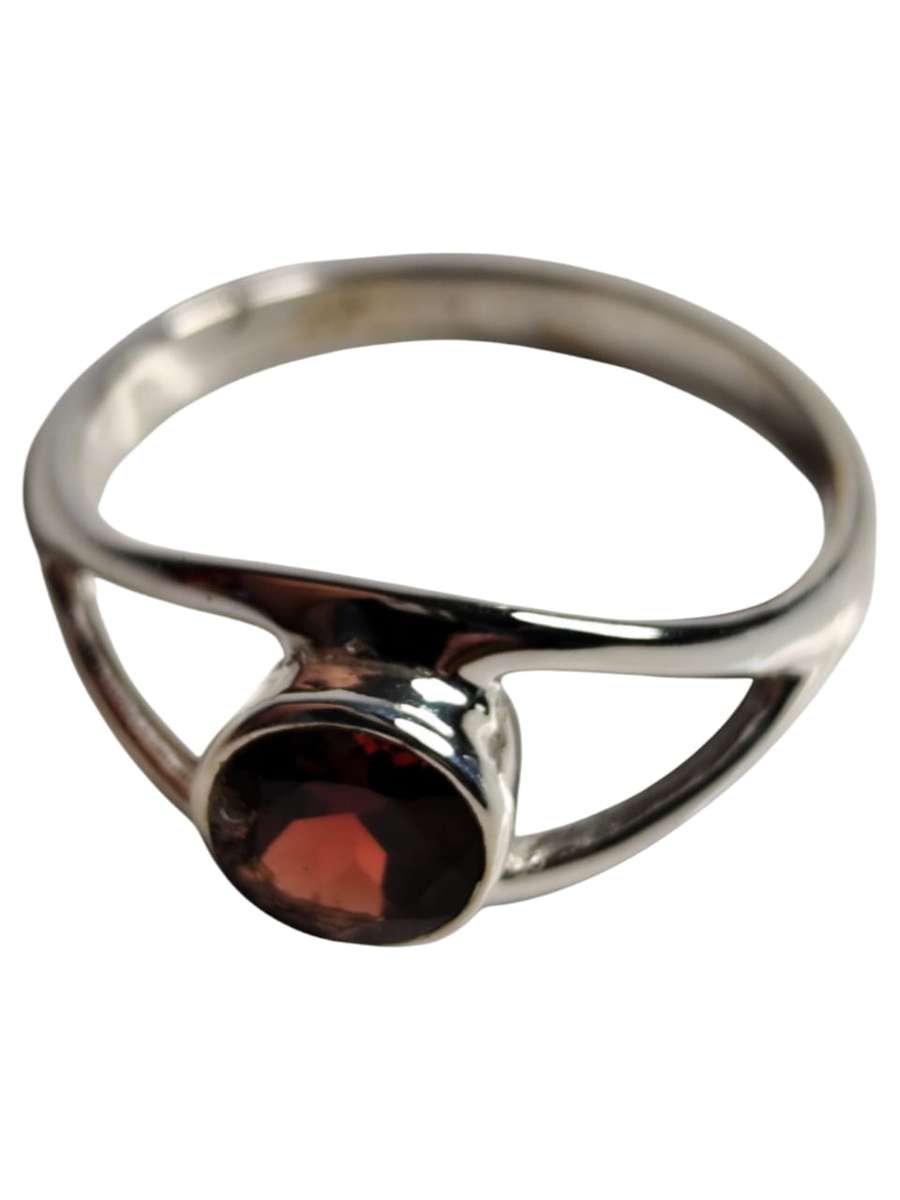 Garnet ring in 925 silver, Round cut, size 9
