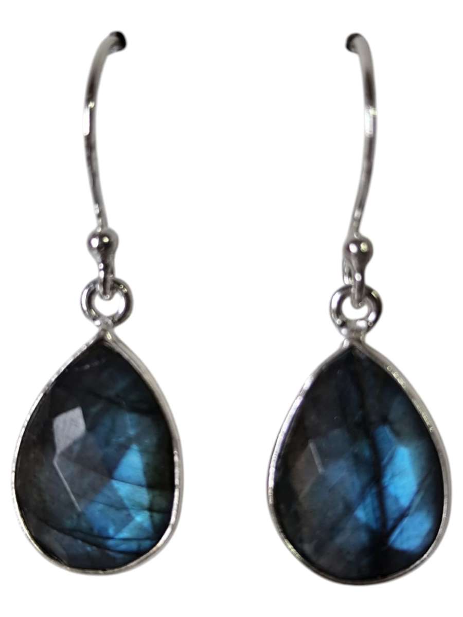 Labradorite dangle earrings, Pear shape, 925 Silver, 3.2cm