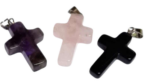 Gemstone cross pendant, assorted, 37mm incl. bail