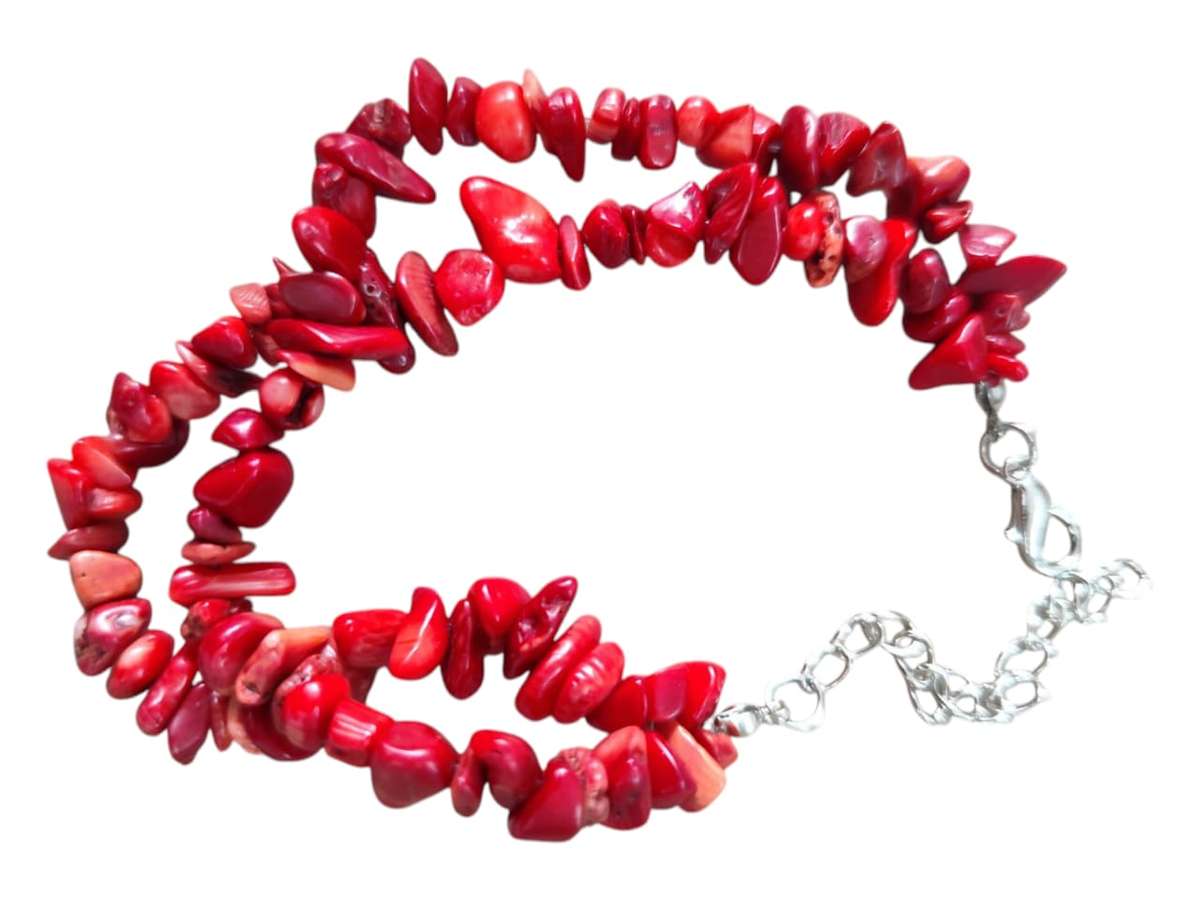 Double chip bracelet w clasp, Red coral