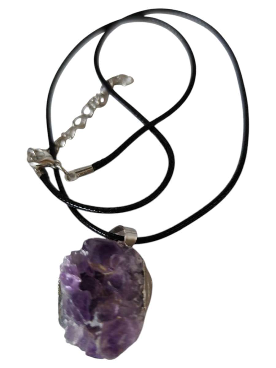 Amethyst cluster pendant black string included, 3-4cm pendant