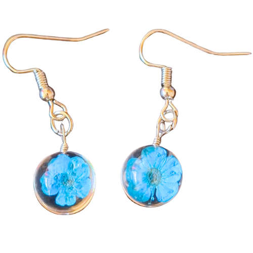 Blue blossom resin earrings, 35mm