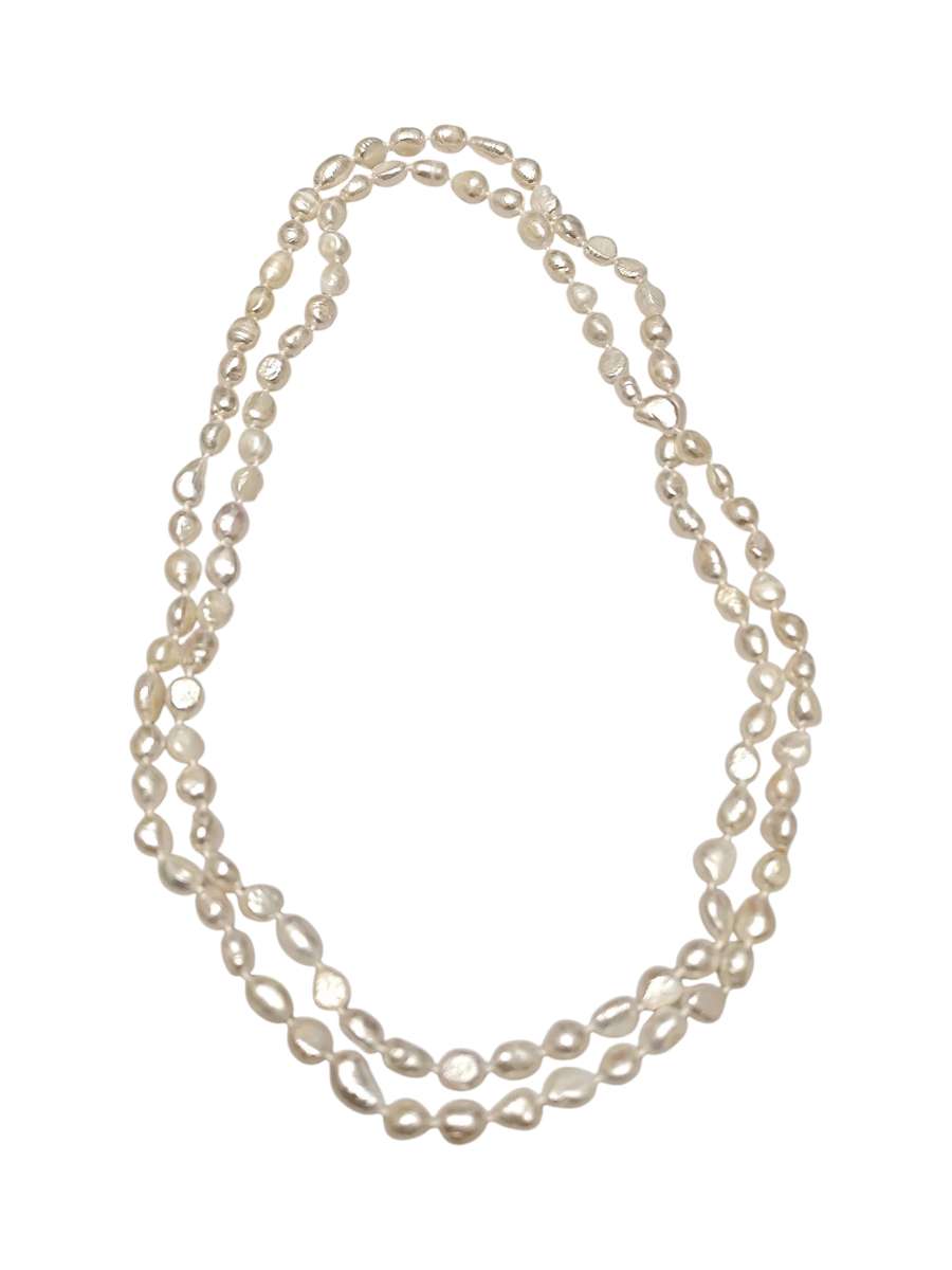 120 cm Knotted Pearl Necklace, White