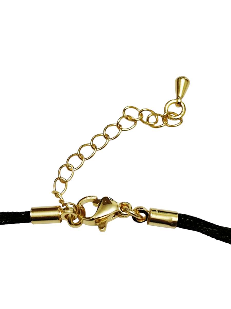 Black string w lobster stainless steel clasp, 5 string, 45cm w extender chain, Gold