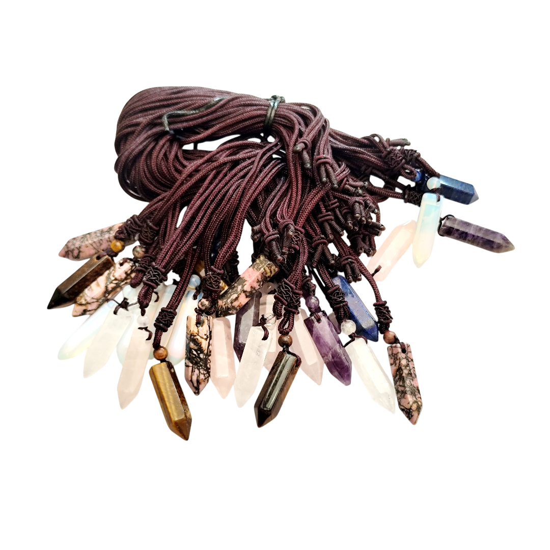 Point pendant on woven string, 36cm