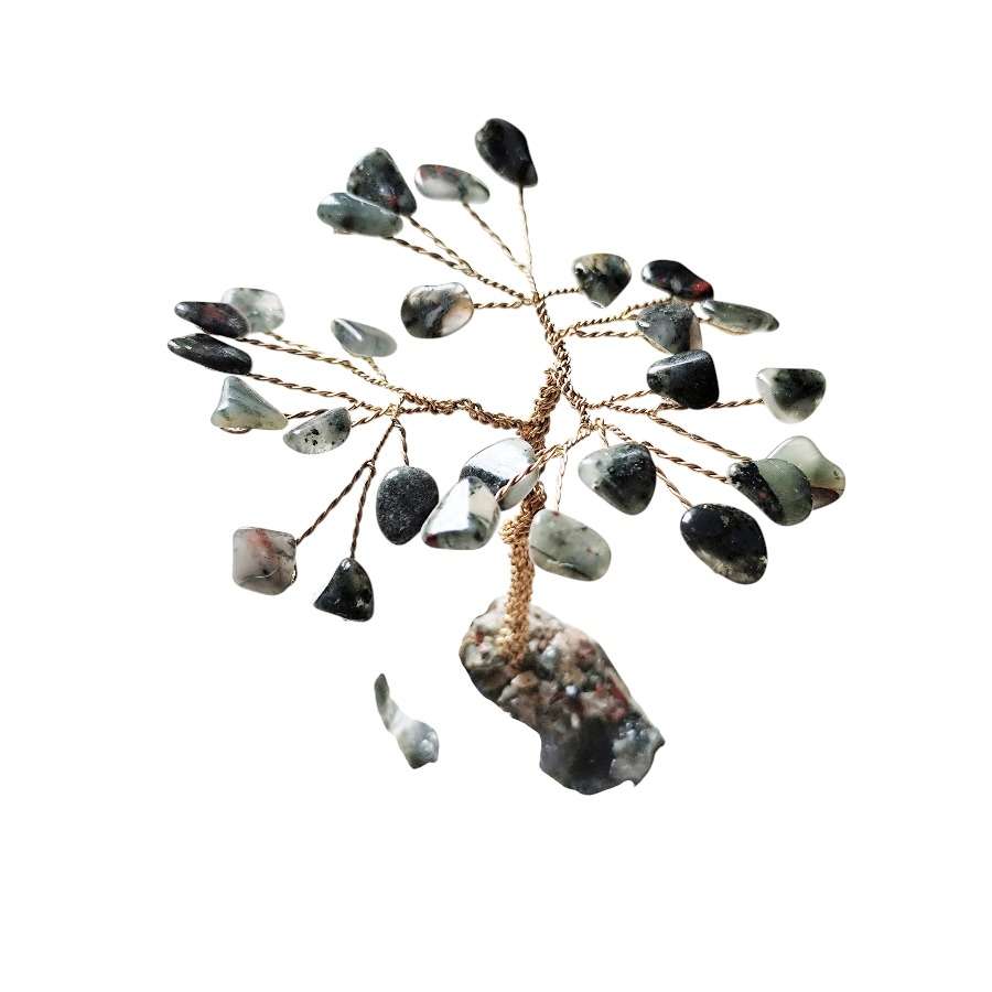 Gemstone tree with 27 stones, Swazi bloodstone, 9-10cm