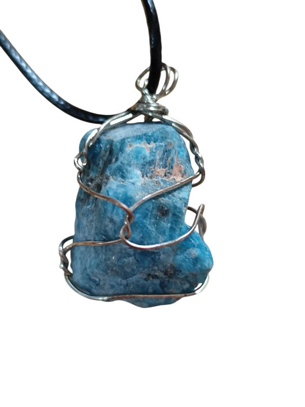 Rough wire wrapped apatite on adjustable woven string necklace