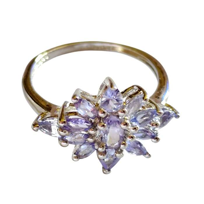 Tanzanite cluster ring set in 925 silver, size 7