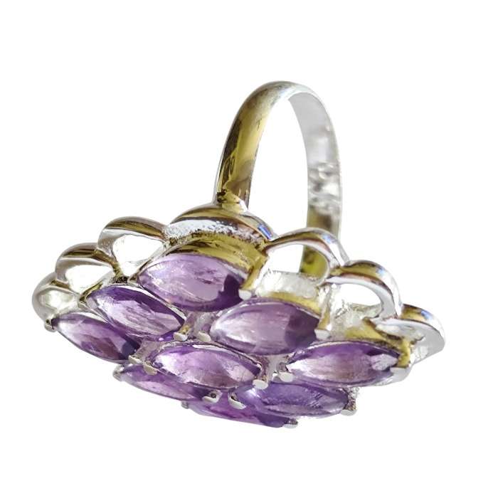 Amethyst Marquise cut cluster ring set in 925 silver, size 7