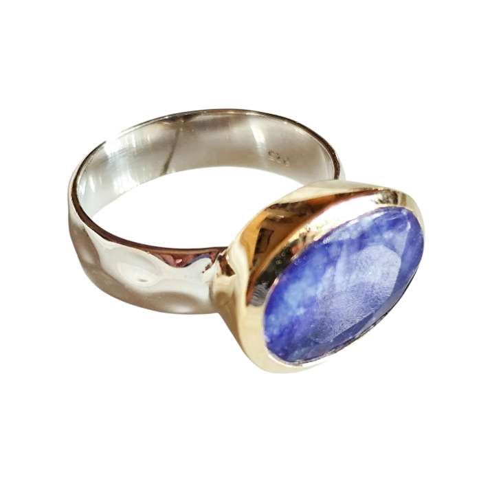 Oval cut Sapphire ring with bezel setting set in 925 silver, size 7