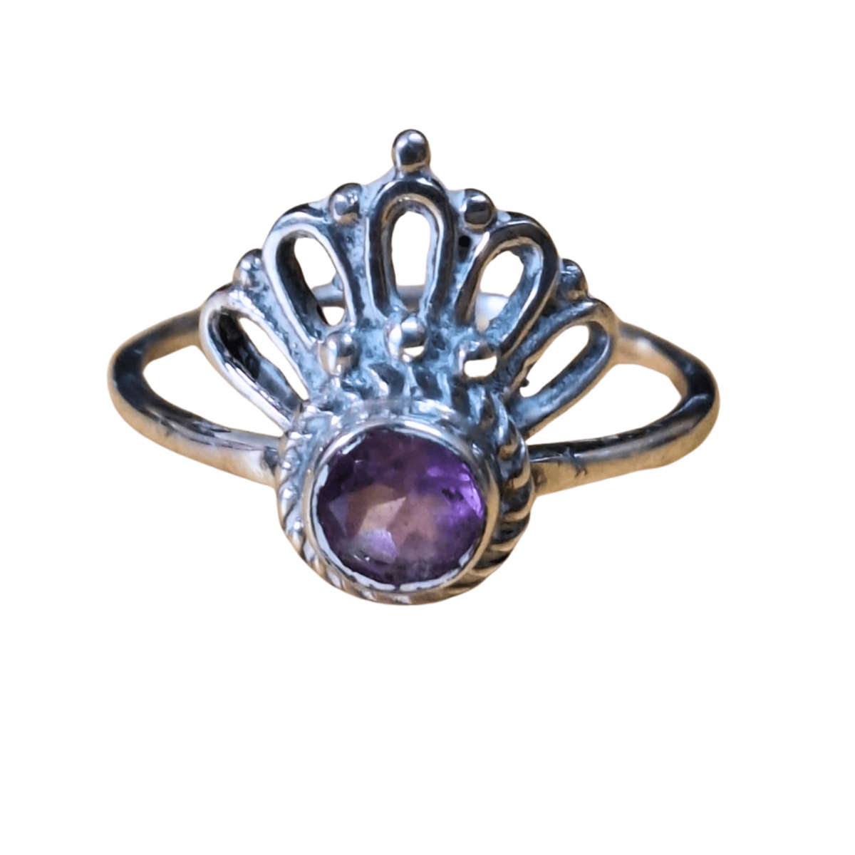 Amethyst gemstone ring in 925 silver, Round, size 7