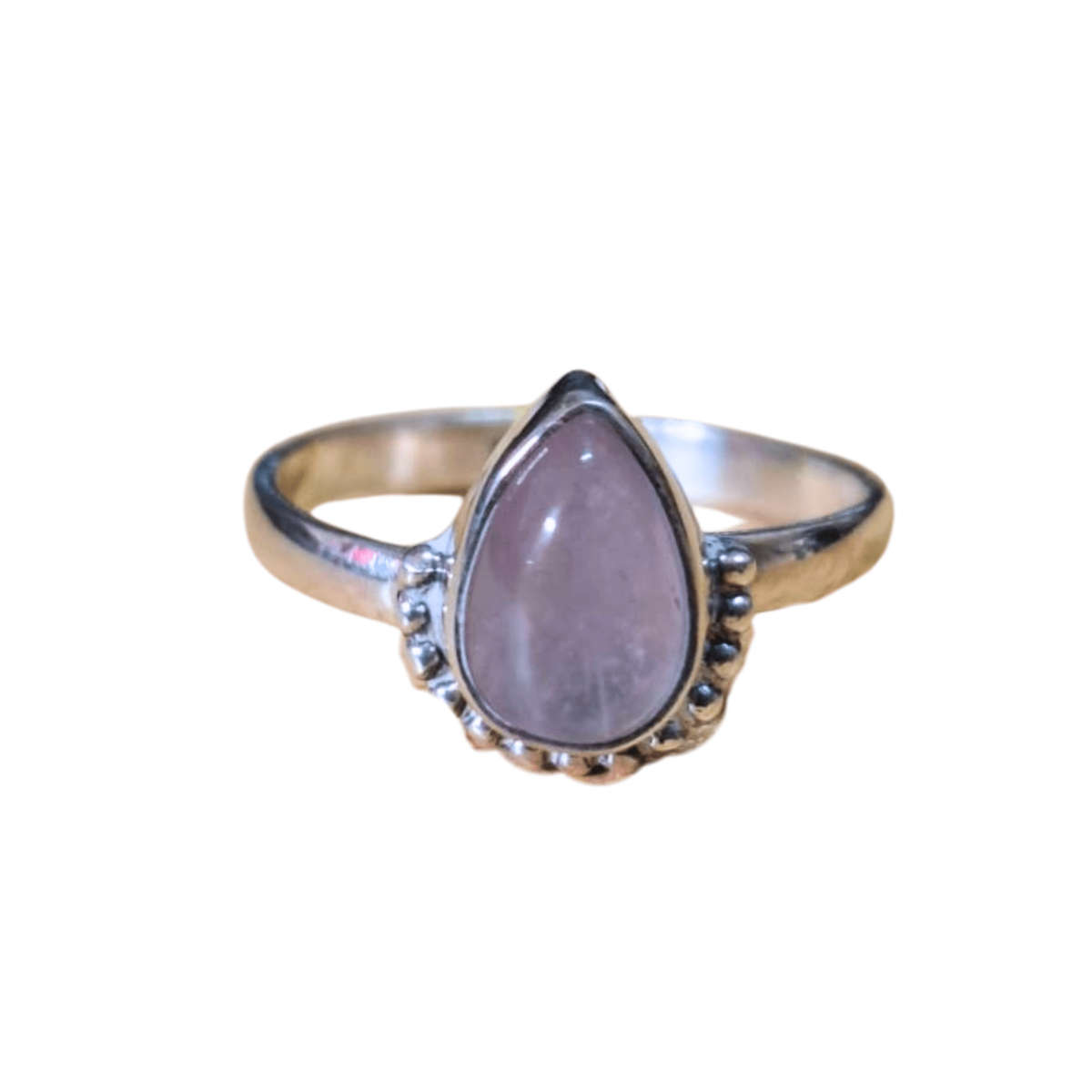 Rose quartz ring in 925 silver, Pear cut, size 7