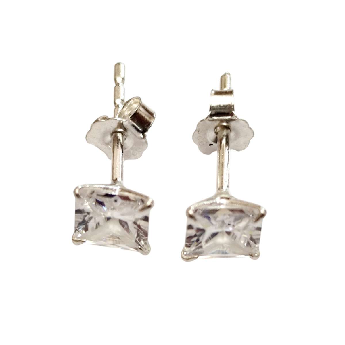 CZ square cut stud earrings 5 x 5mm set in 925 silver