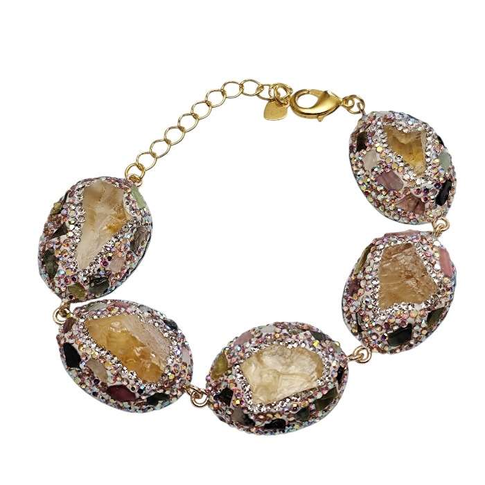 Multi colored Decorative Citrine Statement Bracelet, 19.5cm +4.5cm extension chain