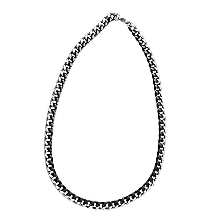 Black and Silver Curb Chain with clasp, Stainless steel, 9.6mm wide, 58cm