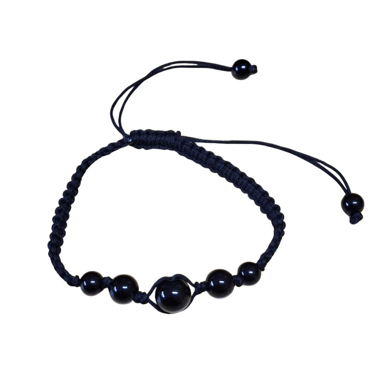 Woven Obsidian bead bracelet, adjustable