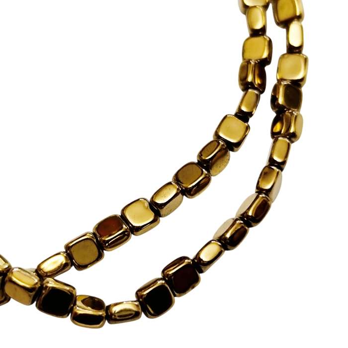 Metallic Gold Electroplated Hematite Micro Square Bead Strand (3mm)