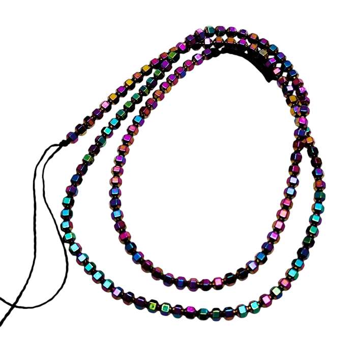 Rainbow Electroplated Hematite Micro Cube Bead Strand (3mm)