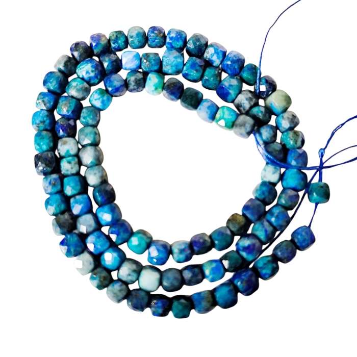 Pheonix Lapis lazuli facet cube shaped bead string, 4-4.5mm, 38.5cm