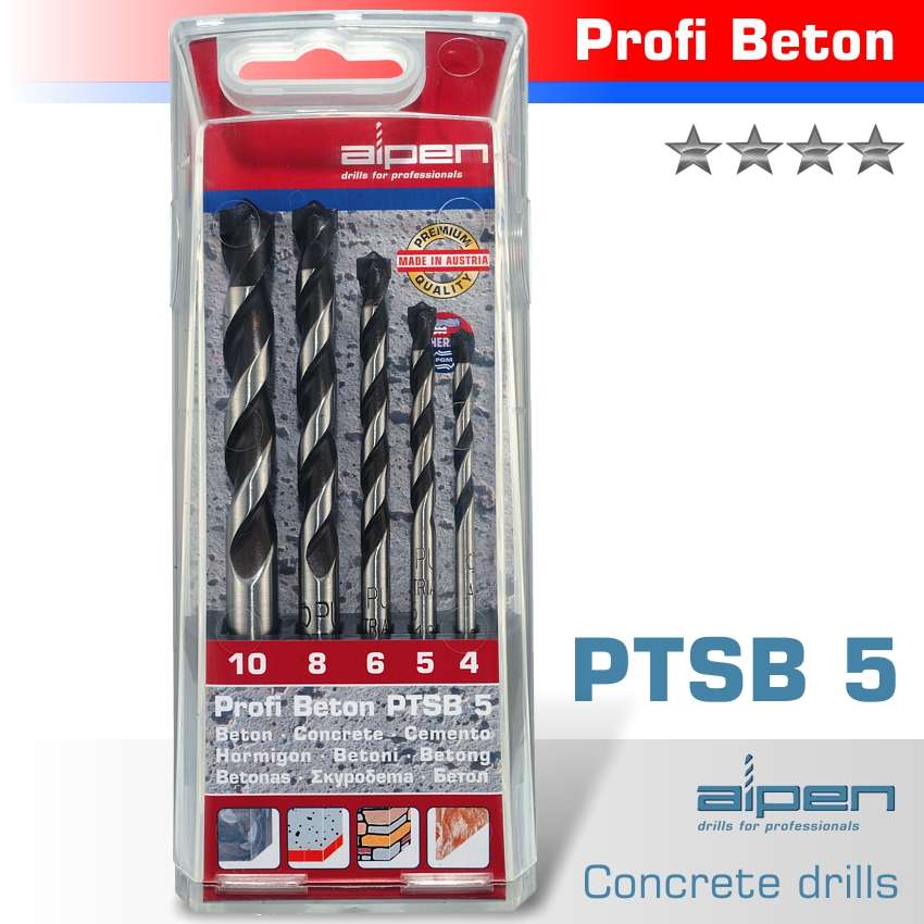 ALPEN - CONCRETE PROFI BETON DRILL BIT 5 PIECE SET 4 5 6 8 10 MMALP PTSB5