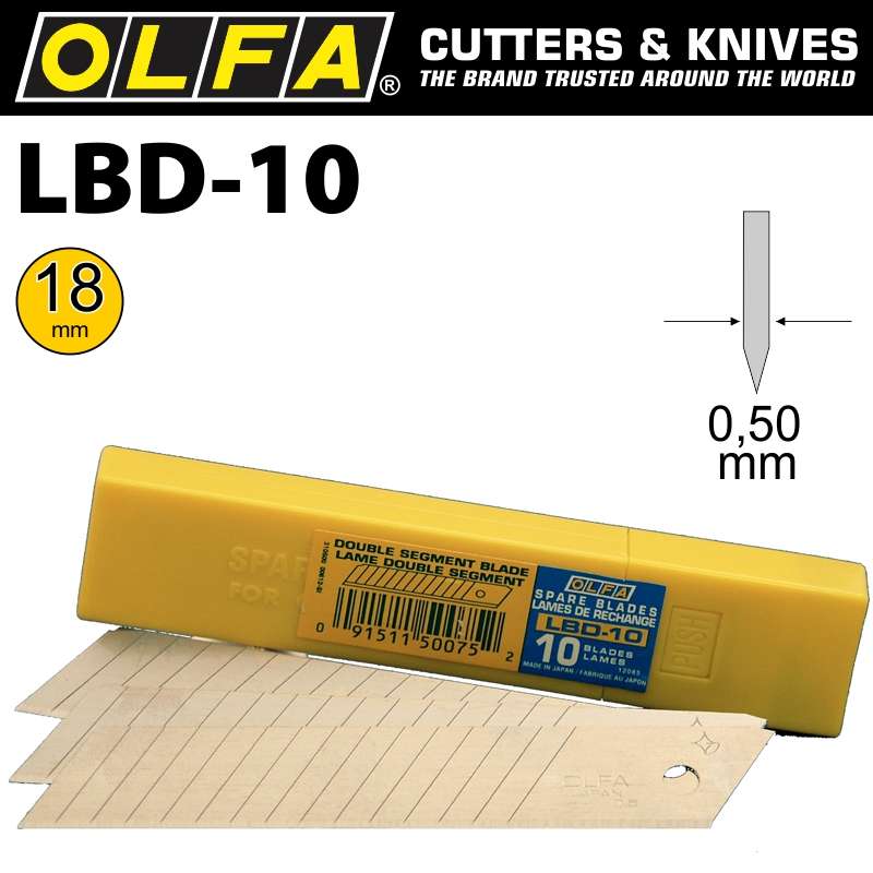 OLFA DOUBLE SEGMENTED HEAVY DUTY BLADES LBD-10 10/PACK 18MMBLA LBD10