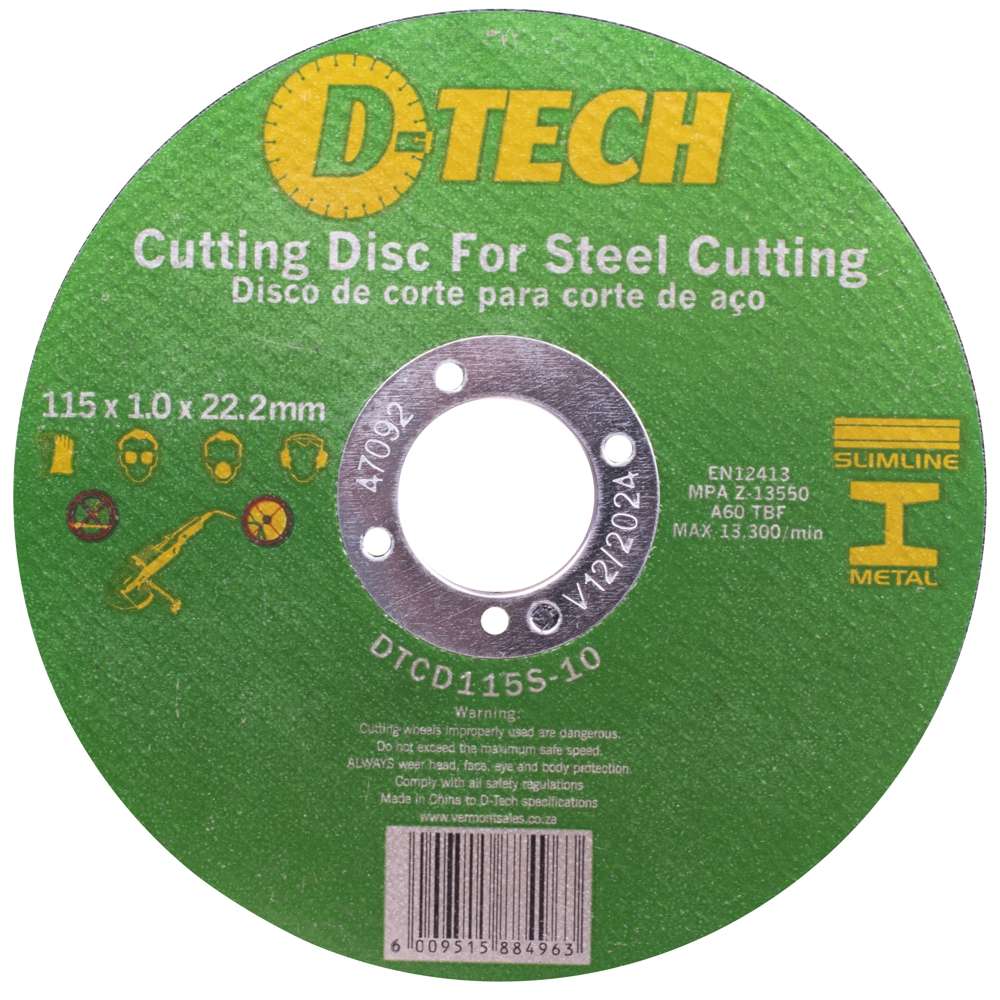 D-TECH - CUTTING DISC INDUSTRIAL METAL 115 X 1.0 X 22.2 MM 600PC        DTCD115S-600