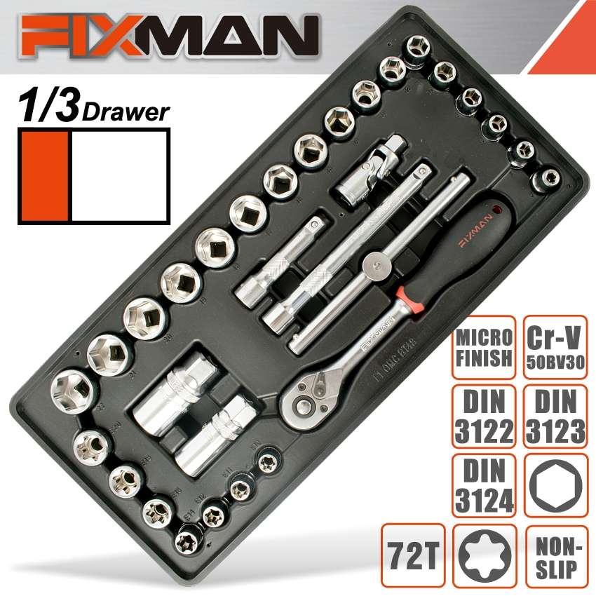 FIXMAN 31-PC 3/8" DR. SOCKETS &  ACCESSORIESFIX F1BT48