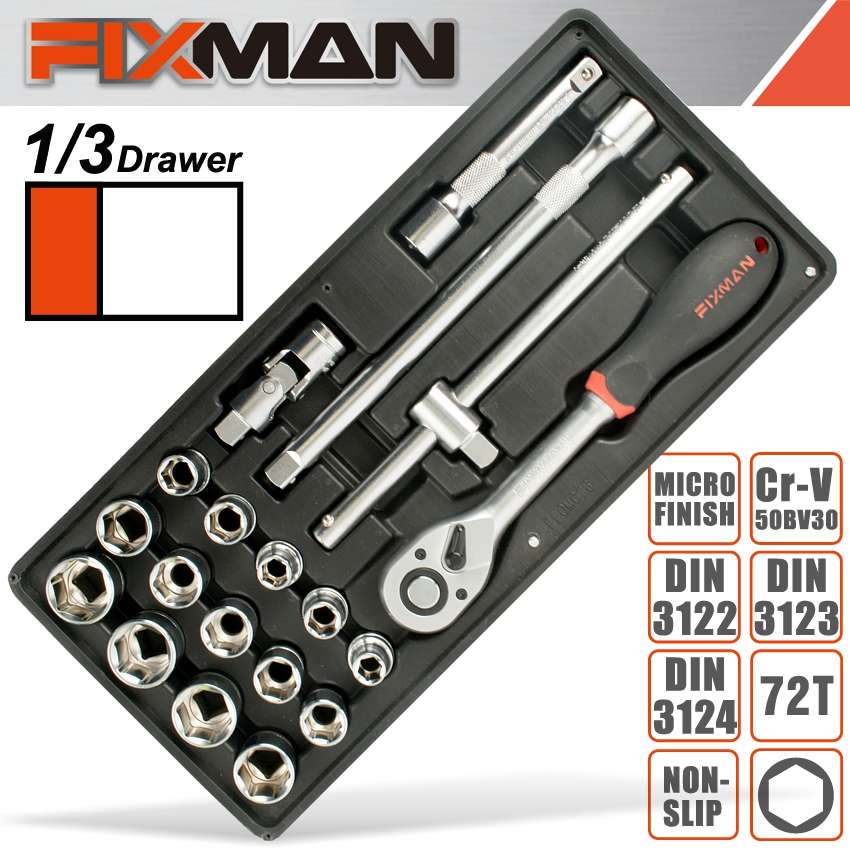 FIXMAN 19-PC 1/2"  DR.SOCKETS &  ACCESSORIESFIX F1BT76