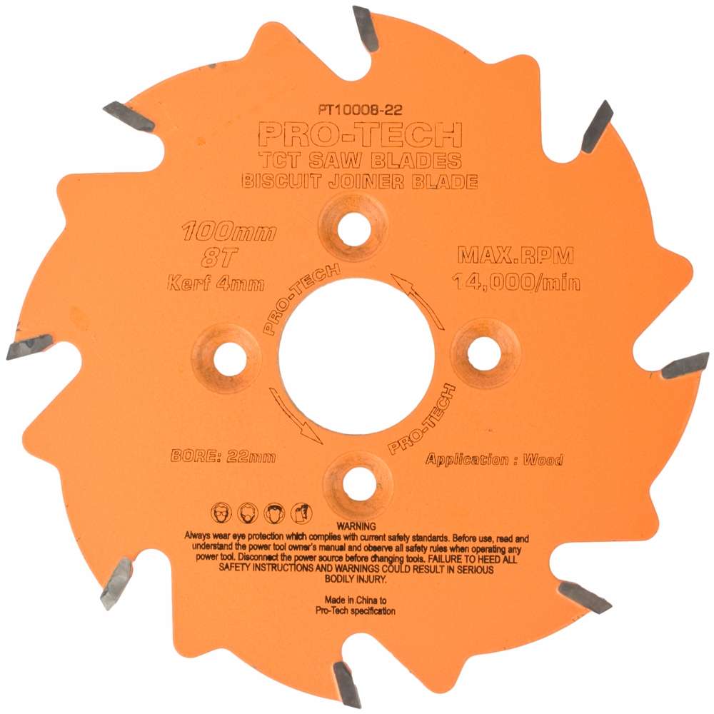 PRO-TECH- SAW BLADE TCT 100X3.96X22X8T BISCUIT JOINER WOOD PROF. PRO-TECHPT10008-22