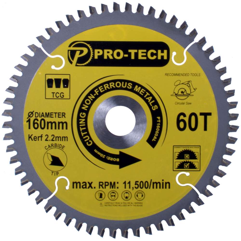 PRO-TECH- SAW BLADE TCT 160 X 2.2 X 20 X 60T ALUM. PROF.PT16060AL