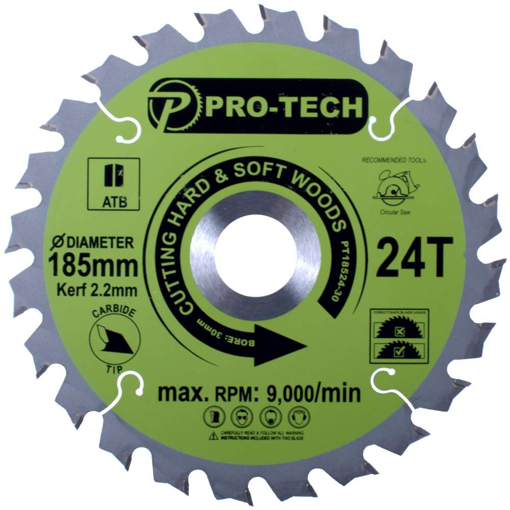PRO-TECH- SAW BLADE TCT 185 X 2.2 X 30 X 24T WOOD PROF.PT18524-30