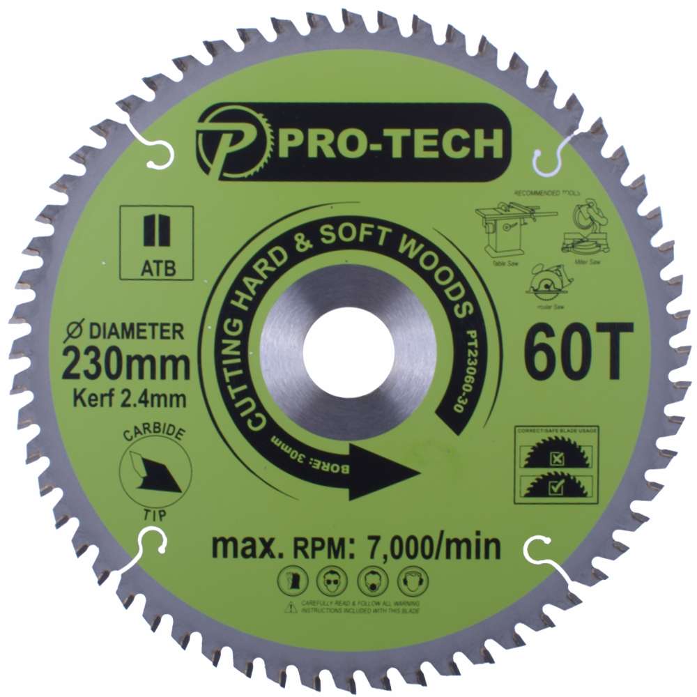 PRO-TECH- SAW BLADE TCT 230 X 2.4 X 30 X 60T WOOD PROF.PT23060-30